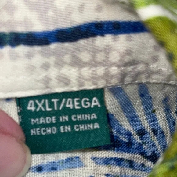 Cubavera Men's Shirt  4XLT Blue/White/Green Button Up Short Sleeve Leaf Print - Picture 9 of 11